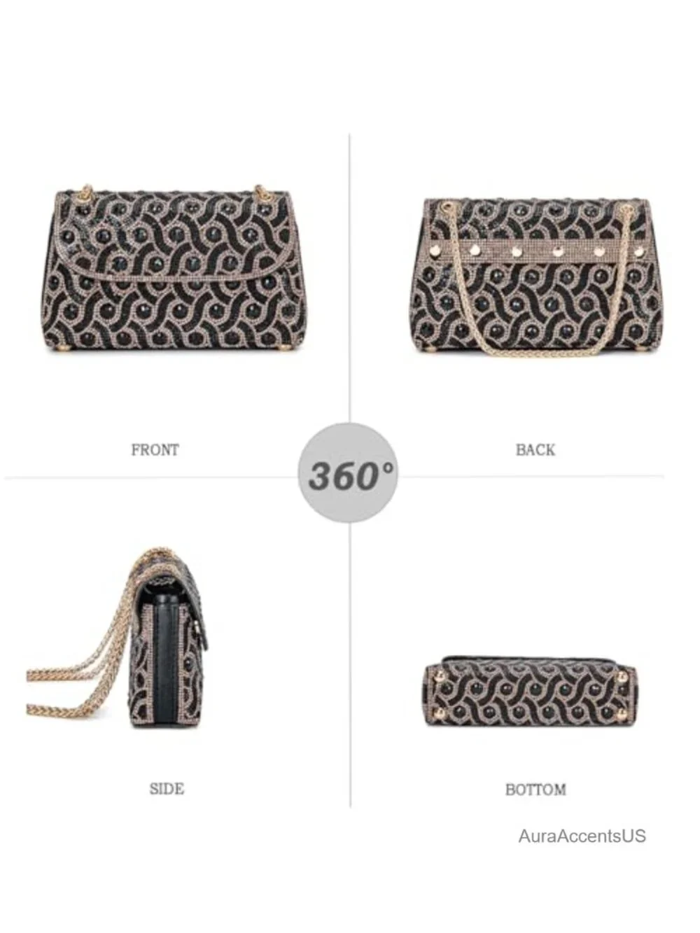 Evening Chain Strap Crossbody Clutch Purse with Rhinestones